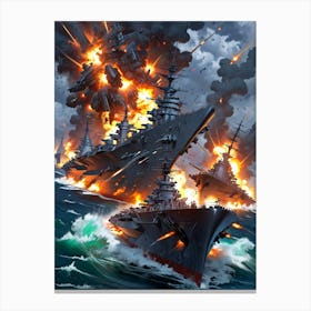 Warships In The Ocean Canvas Print