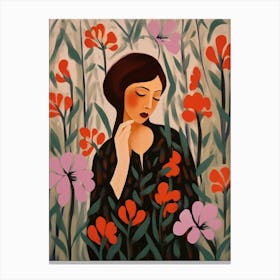 Woman With Autumnal Flowers Bleeding Heart Dicentra Canvas Print