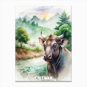 Chitwan National Park Watercolor Painting Canvas Print