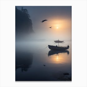 Absolute Reality V16 Lago Envuelto En Neblina Con Barca De Car 0 Canvas Print