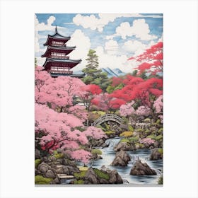 Rikugien Garden In Tokyo, Ukiyo E Drawing 2 Canvas Print