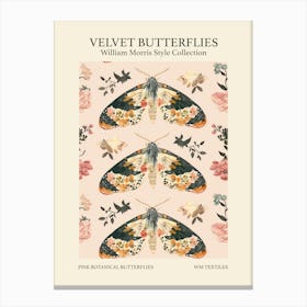 Velvet Butterflies Collection Pink Botanical Butterflies William Morris Style 2 Canvas Print