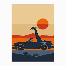 Giraffe And Car Canvas Print