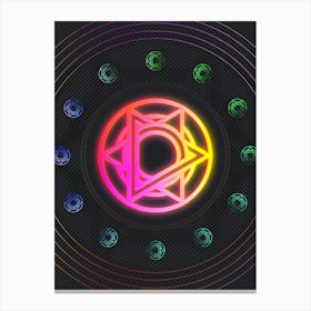 Neon Geometric Glyph in Pink and Yellow Circle Array on Black n.0296 Canvas Print