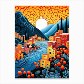 Cinque Terre, Italy, Illustration In The Style Of Pop Art 3 Canvas Print