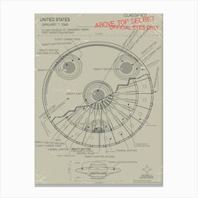 UFO Spacecraft Blueprint Plan Canvas Print