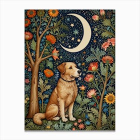 William Morris Golden Retriever In The Moonlight Canvas Print