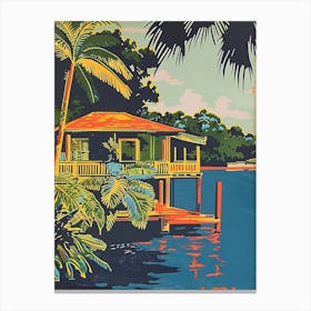 The Oasis On Lake Travis Austin Texas Colourful Blockprint 4 Canvas Print