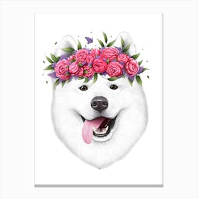 Samoyed With Flowers Canvas Print