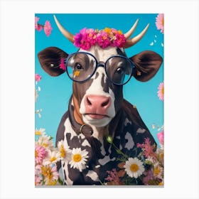 Funny Cow Wearing Jackets And Glasses Cool Canvas Print