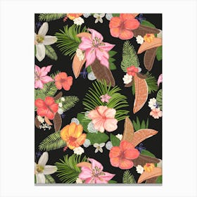 Tropical Watercolor Flowers Canvas Print