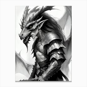Dragonborn Black And White Painting (24) Canvas Print