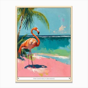Greater Flamingo Pink Sand Beach Bahamas Tropical Illustration 7 Poster Canvas Print