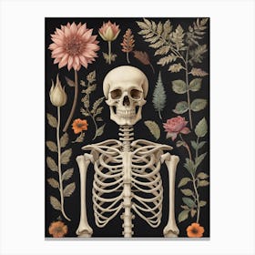 Botanical Skeleton Vintage Flowers Painting (95) Canvas Print