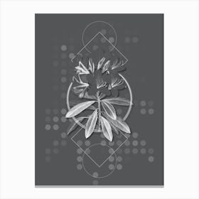 Vintage Common Rhododendron Botanical with Line Motif and Dot Pattern in Ghost Gray Canvas Print
