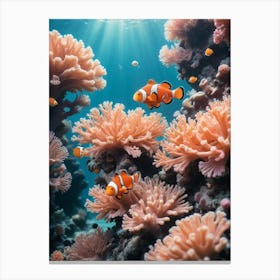 Clown Fishes On Coral Reef Canvas Print