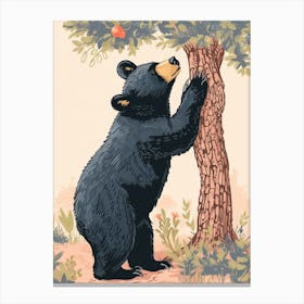 American Black Bear Scratching Its Back Against A Tree Storybook Illustration 3 Canvas Print