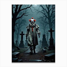 Midnight Horror: Clown in the Cemetery Canvas Print