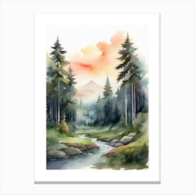 Taiga watercolor landscape, high quality watercolor forest background.1 Canvas Print