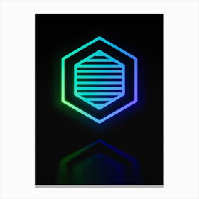 Neon Blue and Green Abstract Geometric Glyph on Black n.0282 Canvas Print