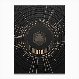 Geometric Glyph Symbol in Gold with Radial Array Lines on Dark Gray n.0256 Canvas Print