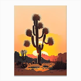 Joshua Tree At Dawn In Desert Retro Illustration (1) Canvas Print
