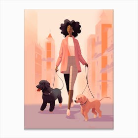 Sunny Days Dog Walking Pastel Illustration 3 Canvas Print