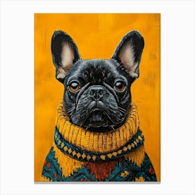 Frenchie In Yellow And Blue 2 Canvas Print