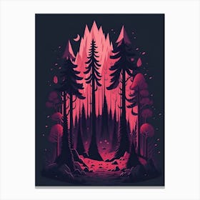 A Fantasy Forest At Night In Red Theme 60 Canvas Print