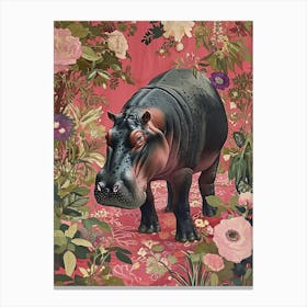 Floral Animal Painting Hippopotamus 2 Canvas Print