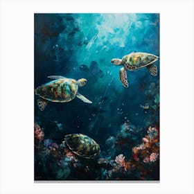 Sea Turtles Illuminated By The Light Underwater 4 Canvas Print