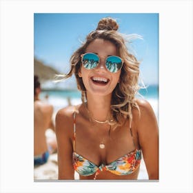 Female Bikini People Caucasian Modern Lifestyle Portrait Holiday Away Weekend Sunglasses (18) Canvas Print