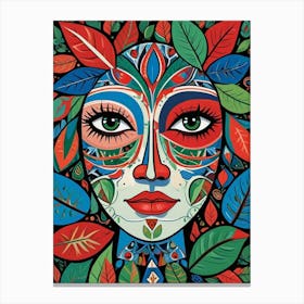 Folk Abstract Face Illustration 3 Art Print (8) Canvas Print