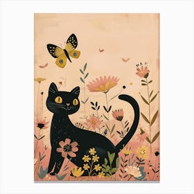 black cat with flower Canvas Print