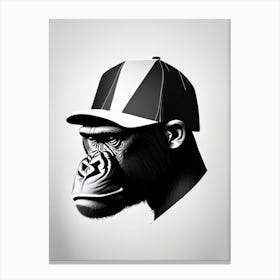 Gorilla In Baseball Cap Gorillas Black & White Geometric 1 Canvas Print