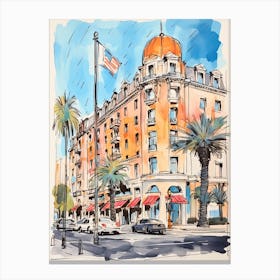 The Beverly Wilshire Beverly Hills   Beverly Hills, California   Resort Storybook Illustration 1 Canvas Print