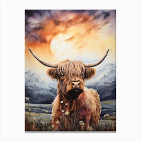 Highland Cow In The Moonlight 4 Canvas Print