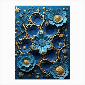 Flowers In Blue And Gold Stampe su tela