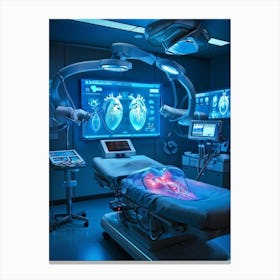 Cardiologist Operating Advanced Virtual Reality Console Immersive Holograms Of Heart Anatomy Illumi Canvas Print