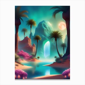 Desert Landscape With Palm Trees Canvas Print