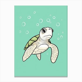 Baby Sea Turtle Digital Illustration Aqua Canvas Print