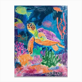 Abstract Rainbow Sea Turtle Underwater Crayon Drawing 2 Canvas Print