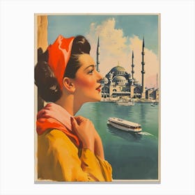 Retro Istanbul Travel Poster Canvas Print