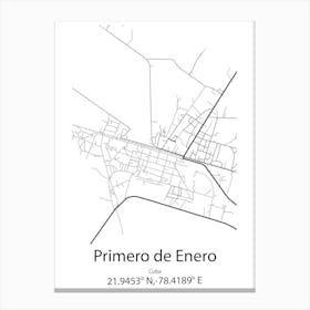 Primero De Enero,Cuba Minimalist Map Canvas Print