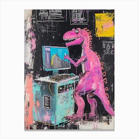 Abstract Dinosaur On The Computer Paint Splash Pink 2 Canvas Print