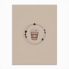 Coffee Cup With Hearts Canvas Print