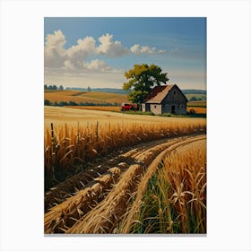 Barn In The Wheat Field Canvas Print