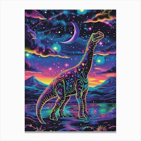 Cyber Celestial Neon Dinosaur 1 Canvas Print