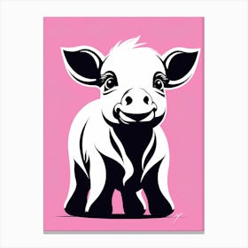 Playful calf On Solid pink Background, modern animal art, baby cow Canvas Print