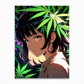 Anime Girl With Marijuana Leaves Canvas Print